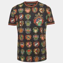 Pre Owned Dolce & Gabbana Black Emblem Print Cotton T-shirt L