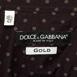 Pre Owned Dolce & Gabbana Gold Dark Purple Dotted Cotton Buttoned Up Shirt XXS