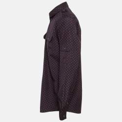 Pre Owned Dolce & Gabbana Gold Dark Purple Dotted Cotton Buttoned Up Shirt XXS