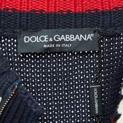 Pre Owned Dolce & Gabbana Navy Blue Applique Rib Knit Zip-Up Jacket S