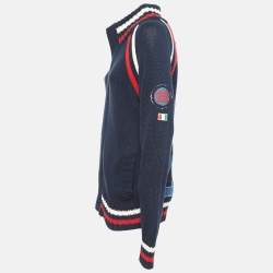 Pre Owned Dolce & Gabbana Navy Blue Applique Rib Knit Zip-Up Jacket S