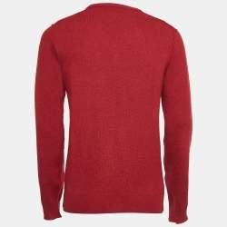 Pre Owned Dolce & Gabbana Burgundy Rib Knit V-Neck Sweater M