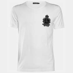 Pre Owned Dolce & Gabbana White Cotton Crest Detail Crew Neck T-Shirt S