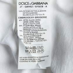 Pre Owned Dolce & Gabbana White Cotton Crest Detail Crew Neck T-Shirt S