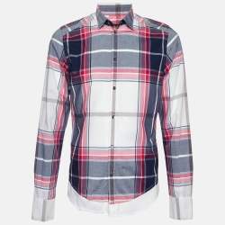 Pre Owned Dolce & Gabbana White/Pink Plaid Checked Cotton Gold Fit Shirt M