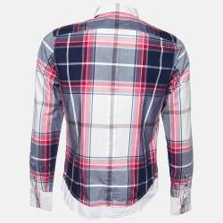 Pre Owned Dolce & Gabbana White/Pink Plaid Checked Cotton Gold Fit Shirt M