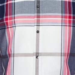 Pre Owned Dolce & Gabbana White/Pink Plaid Checked Cotton Gold Fit Shirt M