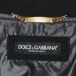 Pre Owned Dolce & Gabbana Black Jacquard Zip Up Bomber Jacket XXL