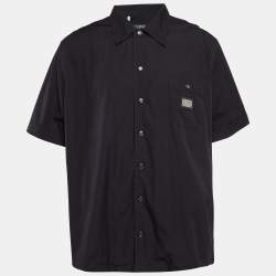 Pre Owned Dolce & Gabbana Black Cotton Logo-Plaque Short Sleeve Shirt XXXL