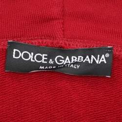 Pre Owned Dolce & Gabbana Burgundy Cotton Knit Logo Hoodie 4XL