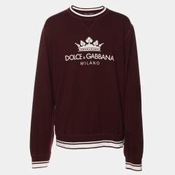 Pre Owned Dolce & Gabbana Burgundy Cotton Knit Logo Crew Neck Sweatshirt XXXL