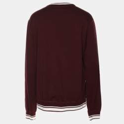 Pre Owned Dolce & Gabbana Burgundy Cotton Knit Logo Crew Neck Sweatshirt XXXL