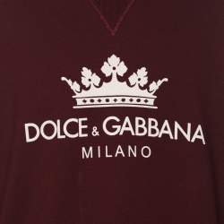Pre Owned Dolce & Gabbana Burgundy Cotton Knit Logo Crew Neck Sweatshirt XXXL