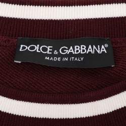 Pre Owned Dolce & Gabbana Burgundy Cotton Knit Logo Crew Neck Sweatshirt XXXL