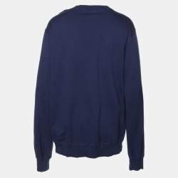 Pre Owned Dolce & Gabbana Blue Cotton Knit Logo Print Sweatshirt XXXL