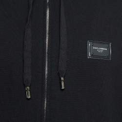 Dolce & Gabbana Black Cotton Logo Plaque Detail Zip Up Hoodie S