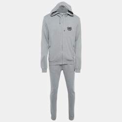Dolce & Gabbana Grey Cotton Applique Detail Sweatshirt and Pants Set M