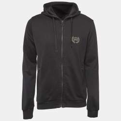 Pre Owned Dolce & Gabbana Black Applique Detail Cotton Knit Hooded Jacket L