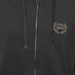 Pre Owned Dolce & Gabbana Black Applique Detail Cotton Knit Hooded Jacket L
