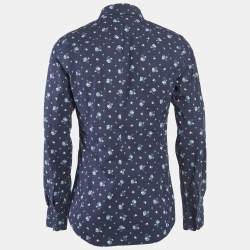 مملوكة مسبقًا Dolce & Gabbana Blue Floral Print Cotton Sicilia Slim Fit Shirt L