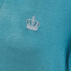 Pre Owned Dolce & Gabbana Teal Blue Silk Knit V-Neck Sweatshirt XL
