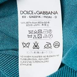 Pre Owned Dolce & Gabbana Teal Blue Silk Knit V-Neck Sweatshirt XL
