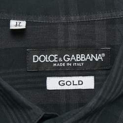 Pre Owned Dolce & Gabbana Grey Tartan Cotton Buttoned Patch Shirt XXL