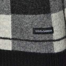 Pre Owned Dolce & Gabbana Black Checked Wool V-Neck Sweater M