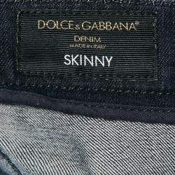 Pre Owned Dolce & Gabbana Navy Blue Washed Denim Skinny Jeans XS Waist 28"