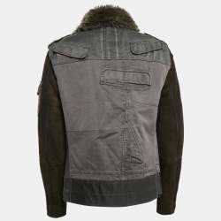 Pre Owned Dolce & Gabbana Green Cotton Blend and Fur Zip Detail Flight Jacket L