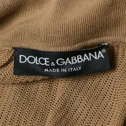 Pre Owned Dolce & Gabbana Dark Beige Patterned Open Knit Polo T-Shirt M