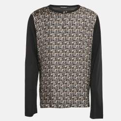 Pre Owned Dolce & Gabbana Black Key Print Cotton and Silk T-Shirt XXL