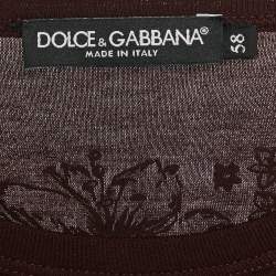 Pre Owned Dolce & Gabbana Burgundy Flock Print Cotton T-Shirt 4XL