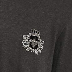 Pre Owned Dolce & Gabbana Black Melange Cotton Applique Detail T-Shirt XL