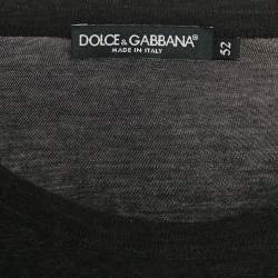 Pre Owned Dolce & Gabbana Black Melange Cotton Applique Detail T-Shirt XL