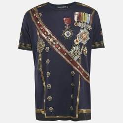 Pre Owned Dolce & Gabbana Navy Blue Medals Print Jersey T-Shirt XXXL