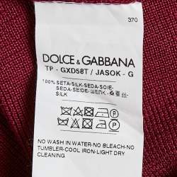 Pre Owned Dolce & Gabbana Burgundy Monogram Silk Jacquard Knit Polo T-Shirt XL