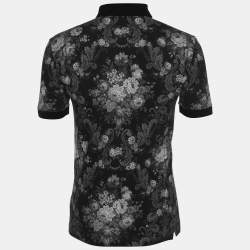 Pre Owned Dolce and Gabbana Black Floral Print Cotton Pique Polo T-Shirt XS