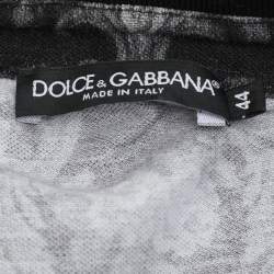 Pre Owned Dolce and Gabbana Black Floral Print Cotton Pique Polo T-Shirt XS