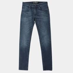 Pre Owned Dolce & Gabbana Blue Cotton Plaque Jeans XS