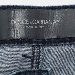 Pre Owned Dolce & Gabbana Blue Cotton Plaque Jeans XS