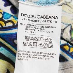Pre Owned Dolce & Gabbana Blue Majolica Print Jersey Crewneck T-Shirt XS