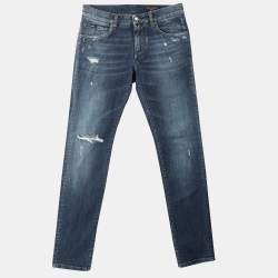 Pre Owned Dolce & Gabbana Blue Denim Skinny Ripped Jeans XS