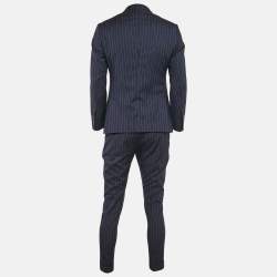 Dolce & Gabbana Navy Blue Stripe Wool Sartoria Tailored Pants Suit XXS