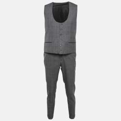 Pre Owned Dolce & Gabbana Grey Plaid Wool Tailored 3 pc Suit Set L