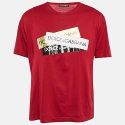 Pre Owned Dolce & Gabbana Dark Red Logo Print Cotton T-Shirt S