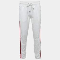 Pre Owned Dolce & Gabbana White Logo Plaque Jersey Side Strip Detail Pants L