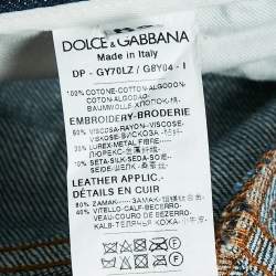 Pre Owned Dolce & Gabbana Blue Heart Applique Ripped Denim Classic Jeans XL Waist 36"