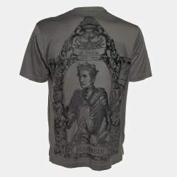 Pre Owned Dolce & Gabbana Charcoal Grey Flock Print Cotton T-Shirt L