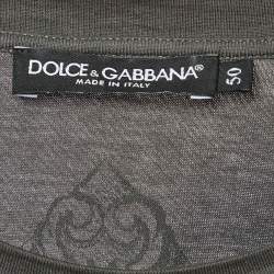 Pre Owned Dolce & Gabbana Charcoal Grey Flock Print Cotton T-Shirt L